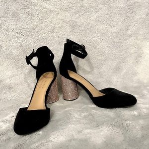 3 inch heels with bedazzled heel and closed toe